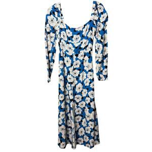 Reiss Miller Floral Print Square Neck Midi Dress Size 4 Ruched Back Front Slit